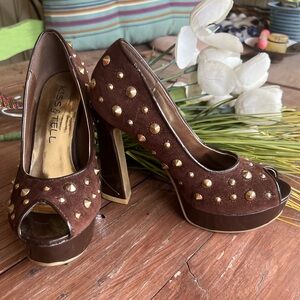 Studded Platform Peep Toe Heels